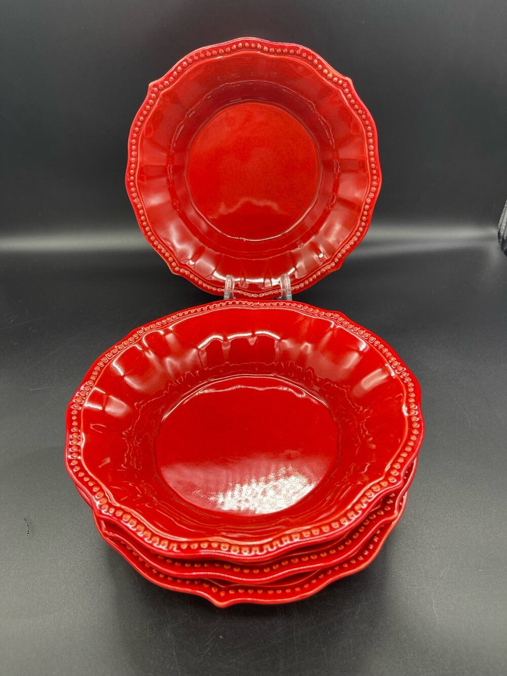 Pioneer Woman Red Paige Set of 4 Soup Bowls 8.25"